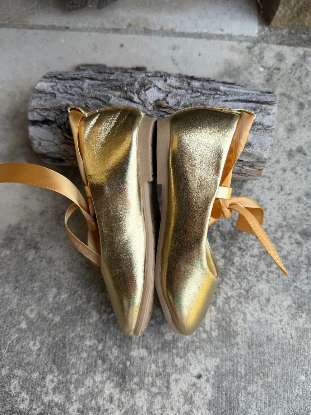 Ballerina Gold Girls' Flats with Ribbon Mary Jane Toddler Shoes Sz-5.  E